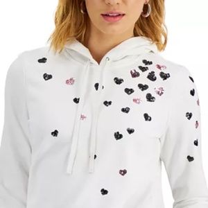 NWT Macy's Charter Club White Heart Sequin Hoodie